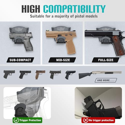 2Pack Gun Magnet Mount for Truck Car Vehicle,Gun Accessory for Pistol Shotgun Revolver with Trigger Guard Protect,Gun Magnet Rated Max up to 15 LBS Conceal in Desks Safe Wall Easy to Access&Release