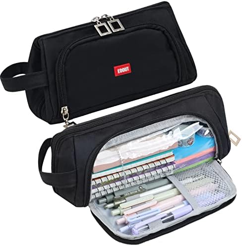 EOOUT Big Capacity Pencil Case Pencil Pouch Pen Bag Large Organized Cute Pen Case for School Stationery and Travel Cosmetics Storage (Black)