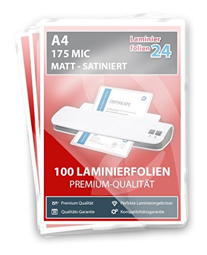 XLam Laminierfolien A4-2 x 175 Mic - matt - 100 Stück - PREMIUMQUALITÄT FÜR PERFEKTE LAMINIERERGEBNISSE Cover