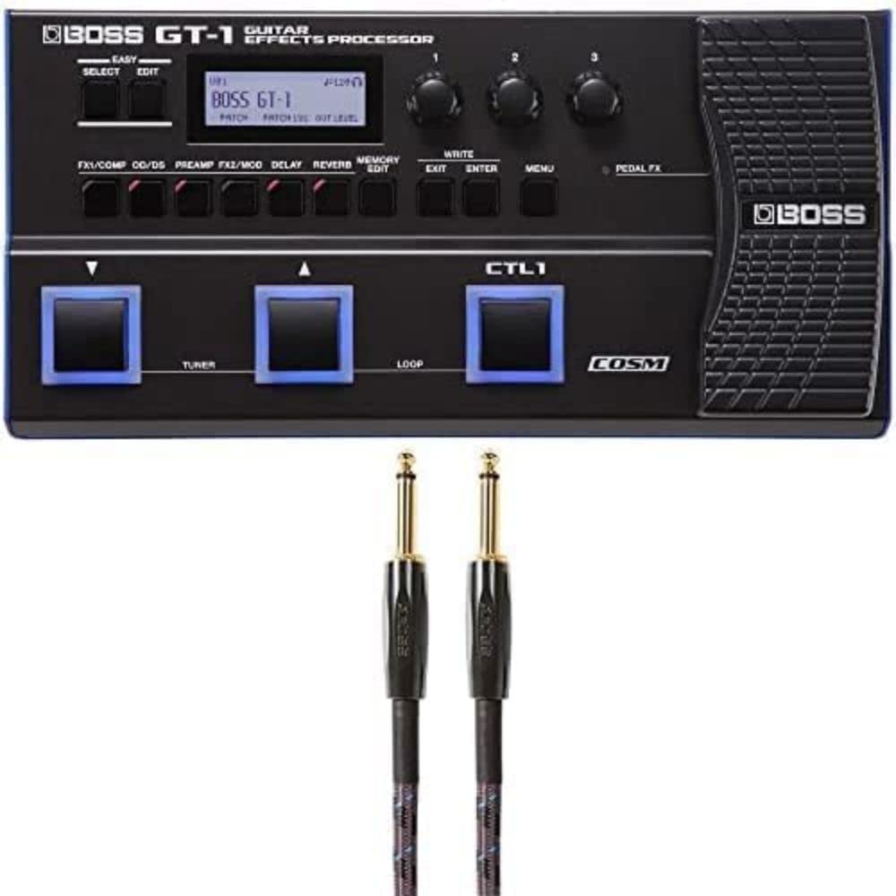 BOSS Gt-1 Guitar Effects Processor bundle with BOSS BIC-10 Guitar, Bass And Instrument Cable