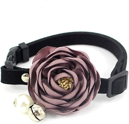Miniatura 3 de Collar de perro y gato con flor de peonía, collar de gamuza para cachorro con perla de campana, ropa de chihuahua yorkie, accesorio para disfraz,