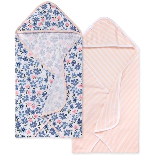 Image of Burts Bees Baby Infant Hooded Towels Botanical Gardens Organic Cotton, Unisex Bath Essentials and Newborn Necessities, Soft Nursery Towel with Hood Set, 2-Pack Size 29 x 29 Inch