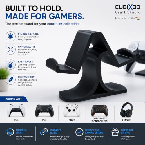 Image of Dual Controller Stand Holder for PS5, PS4 & Xbox Controllers | Universal Gaming Controller Organizer for Desk Setup | Minimalist Gaming Accessories Stand for Home & Office