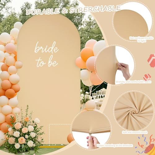 Image of SoarDream Khaki Arch Backdrop Cover Spandex Fitted 5FT Wedding Arch Covers Balloon Round Top Chiara Arch Backdrop Fabric for Outdoor Wedding Birthday Party Stage Decoations