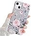 Ownest Kompatybilny z iPhone 13 etui z fioletowymi kwiatowymi i szarymi liśćmi dla dziewcząt kobiet liście z kwiatami wzór romantyczny elegancki miękki TPU ochronny do iPhone'a 13 - różowe kwiaty