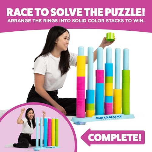 Image of Giant Color Stack Challenge by Relatable - Strategy Stacking Game with 50 Puzzles, Backyard & Lawn Activity for Summer Parties, Outdoor Fun for Families & Groups, Ages 6+