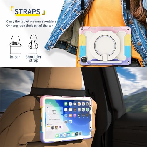 Funda para iPad Pro 11 y Air 5 con anillo giratorio y correa JZ Rojo 7