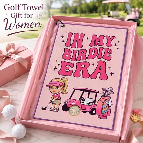 yuboo Pink Golf Towel for Women Girl Golfers, 16"x24" Microfiber Waffle Golf Bag Towel with Carabiner Clip, Cute Printed Golf Accessories, Golf Gifts for Mom Grandma Lady Golf Lovers — view 2