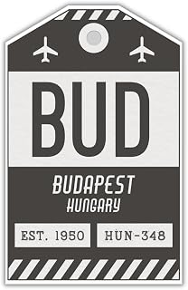 BUD Budapest Hungary Luggage Tag Sticker/Airport Code Baggage Decal/Collectible Travel Decor/Vintage Inspired Design (Black)