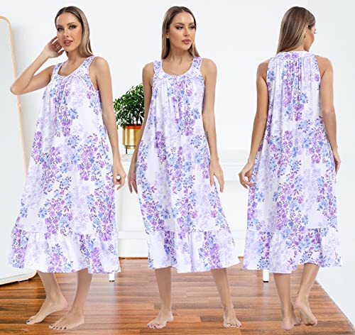 Image of MZROCR Cotton Nightgowns for Women Soft Sleeveless Night Gown for Adult Women Ruffle Sleepwear