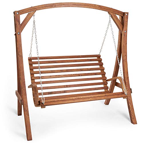 VonHaus 2 Seater Wooden Swing Seat – Natural Larch Wood Garden Swing Chair