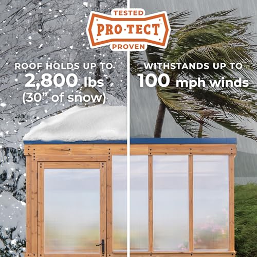 Image of Backyard Discovery Willow 9' x 6' Cedar Wood and Polycarbonate Walk-in Greenhouse Kit with Exhaust Fan, Windows, Hose Hook-Ups, PowerPort, Staging Shelves for Year-Round Outdoor Gardening