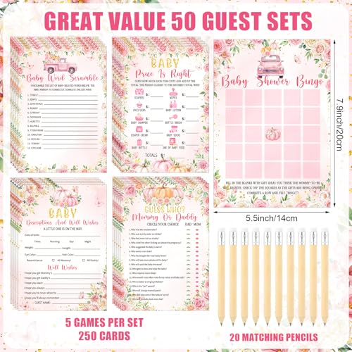 Image of Patelai 321 Pcs Pink Pumpkin Baby Shower Game Decorations a Sweet Little Pumpkin Is on the Way Baby Shower Decorations 5 Set Games Bingo Don't Say for Gender Reveal Birthday Party Supplies
