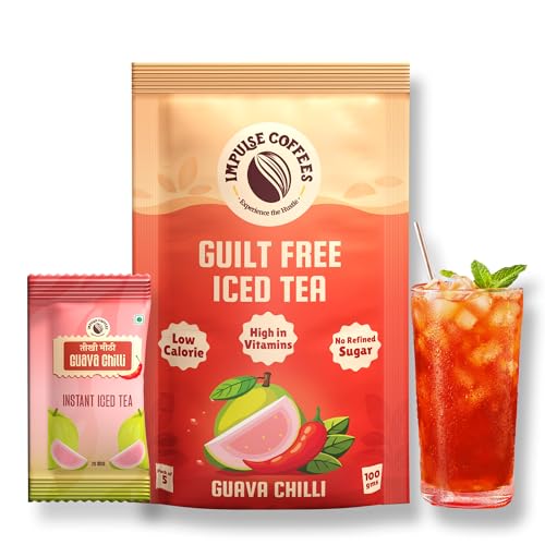 Image of Impulse Coffees Guilt Free Iced Tea Guava Chilli | Iced Tea Powder Drink Mix | Zero Refined Sugar, Sweet & Spicy, Low Calorie | 20g x 5 Sachets (100g)