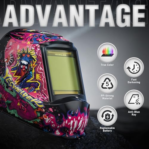 Image of YESWELDER Large View Auto Darkening Welding Helmet, Blue Light Blocking, 1 /1 /1 /1 True Color Solar Powered Welder Hood Mask with 4 Arc Sensors, Wide Shade 3 /5-9 /9-13 for TIG MIG ARC Cut and Grind