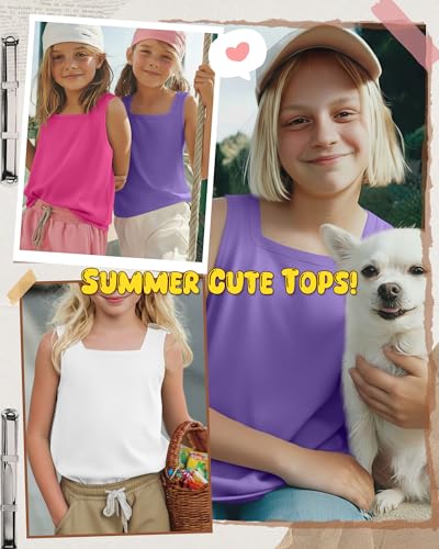 Image of 3 Pack Girls Square Neck Tank Tops | Basic, Sleeveless T-Shirts, Casual Summer Tanks, Kids Undershirts, School, Size 5-14 Years, Comfy, Elasticity
