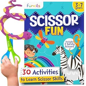 Funcils Toddler Scissor Skills – Art Supplies & Crafts Kit for Kids, Safety Scissors, Fine Motor Toys, Montessori Gifts for Boys & Girls Ages 3, 4, 5, 6, 7 Year Old, Preschool Learning Activity Books