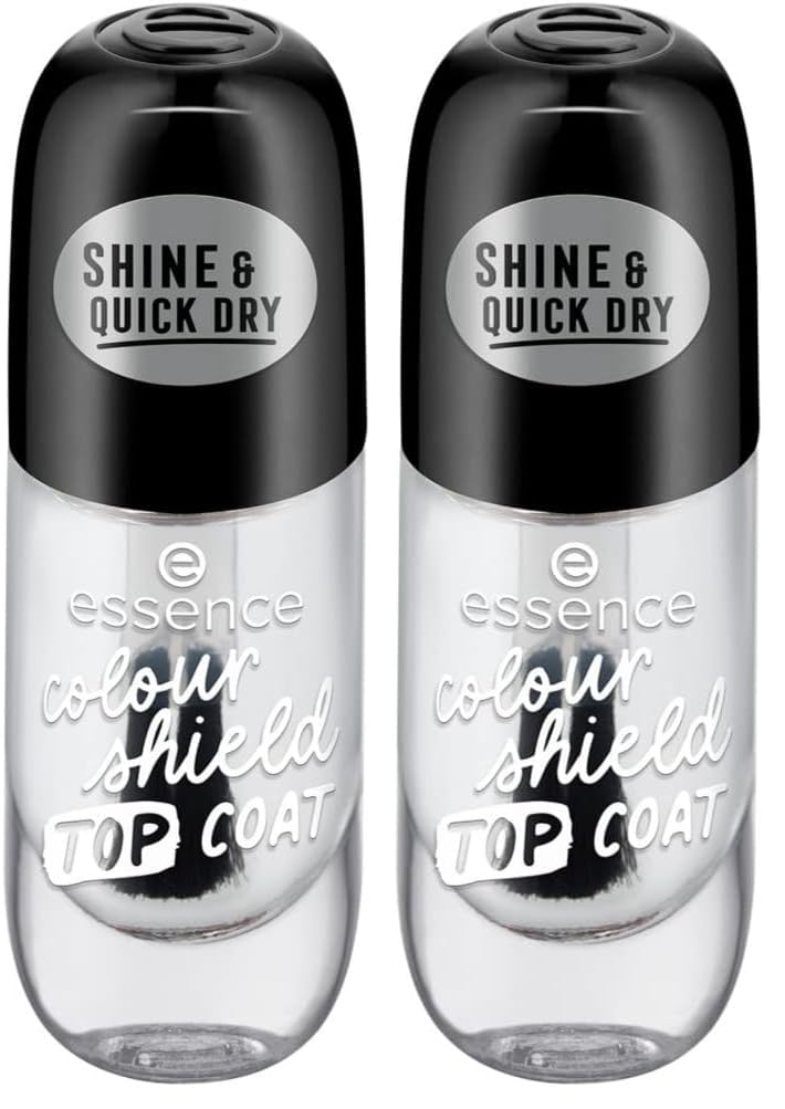 essence cosmetics colour shield TOP COAT, Unter- und Überlack, transparent, schützend, langanhaltend, fixierend, gelig, glänzend, transluzent, ohne Aceton, vegan, Mikroplastik Partikel frei (8ml)