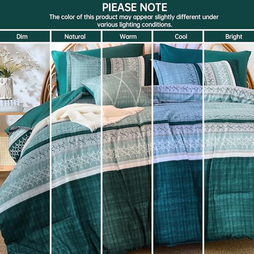 Image of Dintszyayue Teal Queen Comforter Size Set, 8 Pieces Striped Texture Bed in a Bag Bedding Sets, Lightweight Soft Comforter and Sheet Set, All Season Microfiber Teen Boys Bedding Sets for Men Women