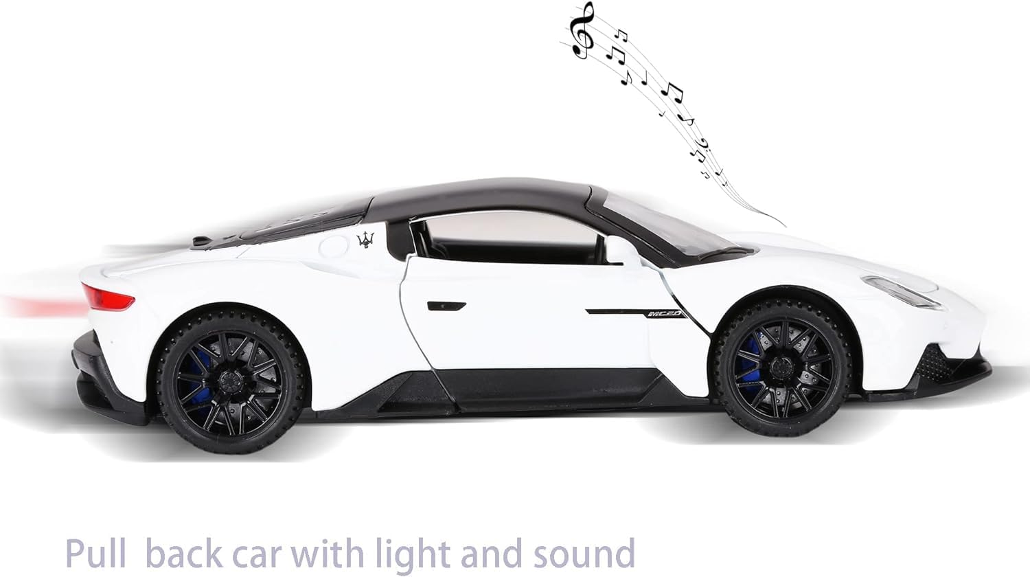 NIYANETAIL Alloy Metal Pull Back Diecast Car Scale Model with Openable Doors, Lights, and Music and Party Decoration Toy for Girls and Boys (1/32 Maserati MC20 CAR Multicolor) 1
