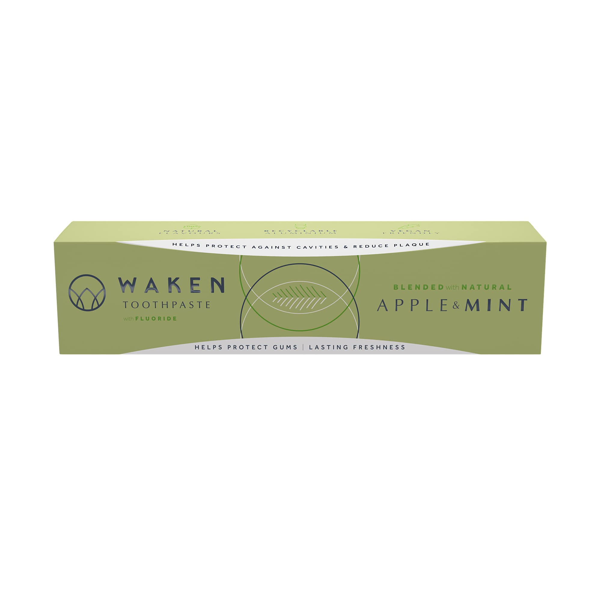 Waken, 75Ml, Apple & Mint Toothpaste, Fresh & Crisp Natural Flavour, Lightly Foaming, With Fluoride, No Artificial Colours, Sustainable Packaging, Recycled Aluminium Tube, Vegan Toothpaste