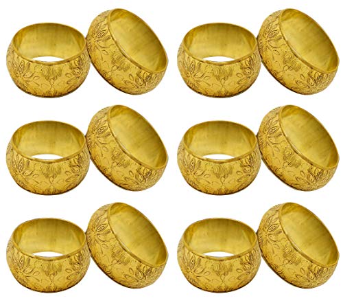 SKAVIJ Lot de 12 Ronds de Serviette Noel Floraux Faits à la Main pour Tous Les Jours, décoration de Table à Manger & Action de Graces (doré) Cover