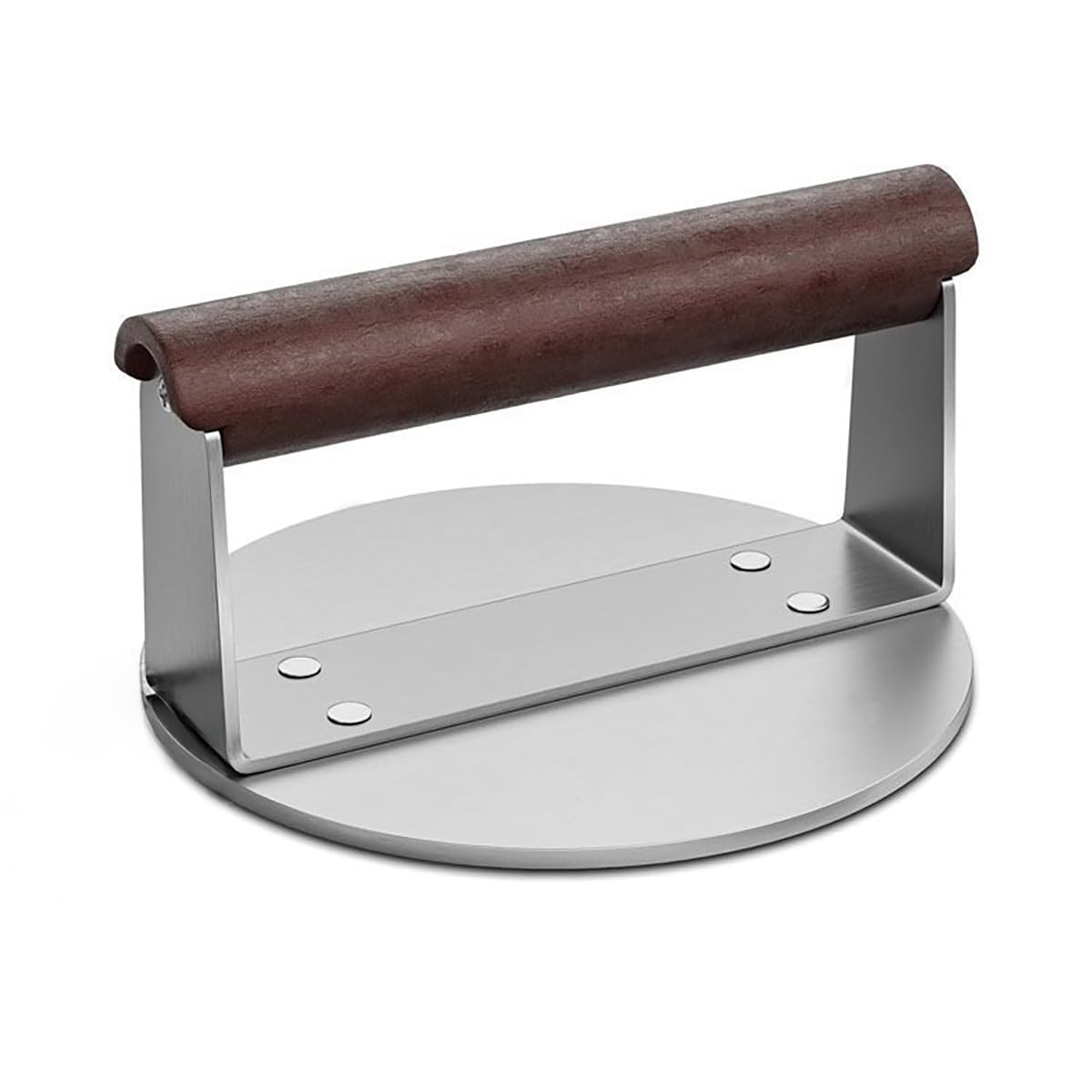 Stainless Steel Burger Press and Smasher - 6 Inch Round Heavy Duty Grill Press with Heat Resistant Wood Handle for BBQ, Griddle, Bacon, Steak, Meat.
