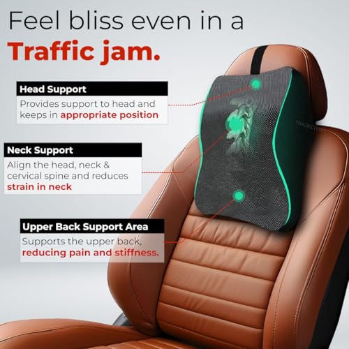 Image of Trajectory Car Neck & Back Pillow Combo with ADVANCEDX Memory Foam | GRIDMATRIX Fabric for Superior Comfort, Spine Alignment & Neck Pain Relief | Premium Lumbar Support for Long Rides - Black