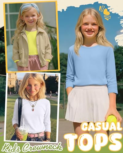 Image of 4 Pack Girls 3 /4 Sleeve T Shirts Kids Crewneck Elbow Sleeve Casual Tops Solid Basic Cute Teen Tees 5-14Y