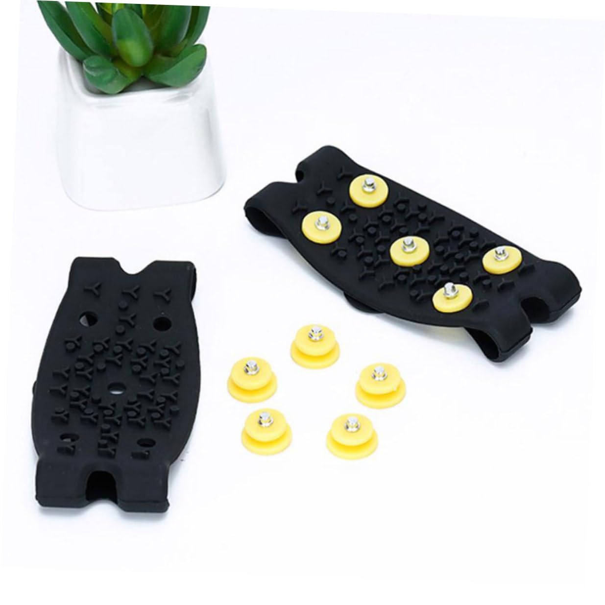 NOLITOY Pinzas para Hielo Antideslizantes para Zapatos, Crampones TPE, 5 Púas Amarillas, 2 Pares, para Niños, Uso en Nieve E Invierno, Cubiertas Resistentes y Portátiles para Senderismo