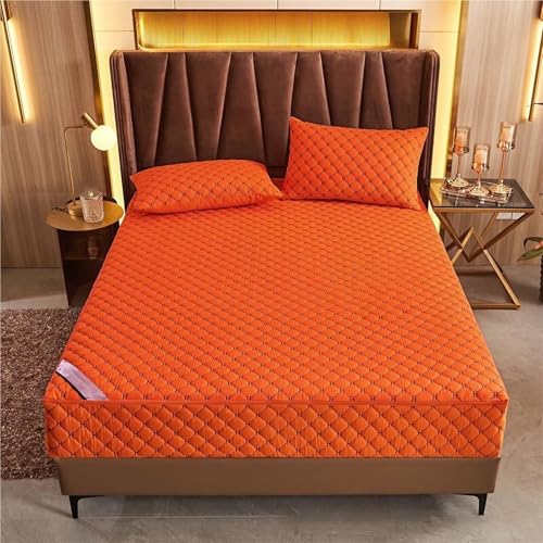 Funda De Colchón Acolchada - Protector Antiácaros con Cremallera, Sábana Bajera Transpirable y Ajustable De Microfibra, Cubrecolchón Protector(Orange,150 x 200 x 15 cm)