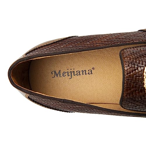 Meijiana Mens Shoes - Brown Leather Loafers for Men with Metal Buckle, Rubber Sole, Fashion Casual Dress, Perfect for Business, Party or Birthday - Stylish Mens Dress Shoes, Brown-50, 9 US by Meijiana - Used condition - Image 4