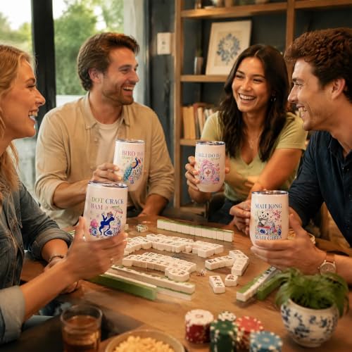 Image of AFRITEE 4 Pcs Mahjong Tumbler 12oz Stainless Steel Cup Mah Jong Lovers Gift