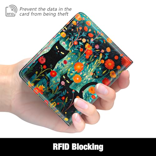 Image of Rouidr Womens Wallet, RFID Small Slim Wallet for Women, Cute Bifold Leather Pocket Credit Card Holder Ladies Mini Purse with Zipper Coin Pocket & ID Window, Twin Cats