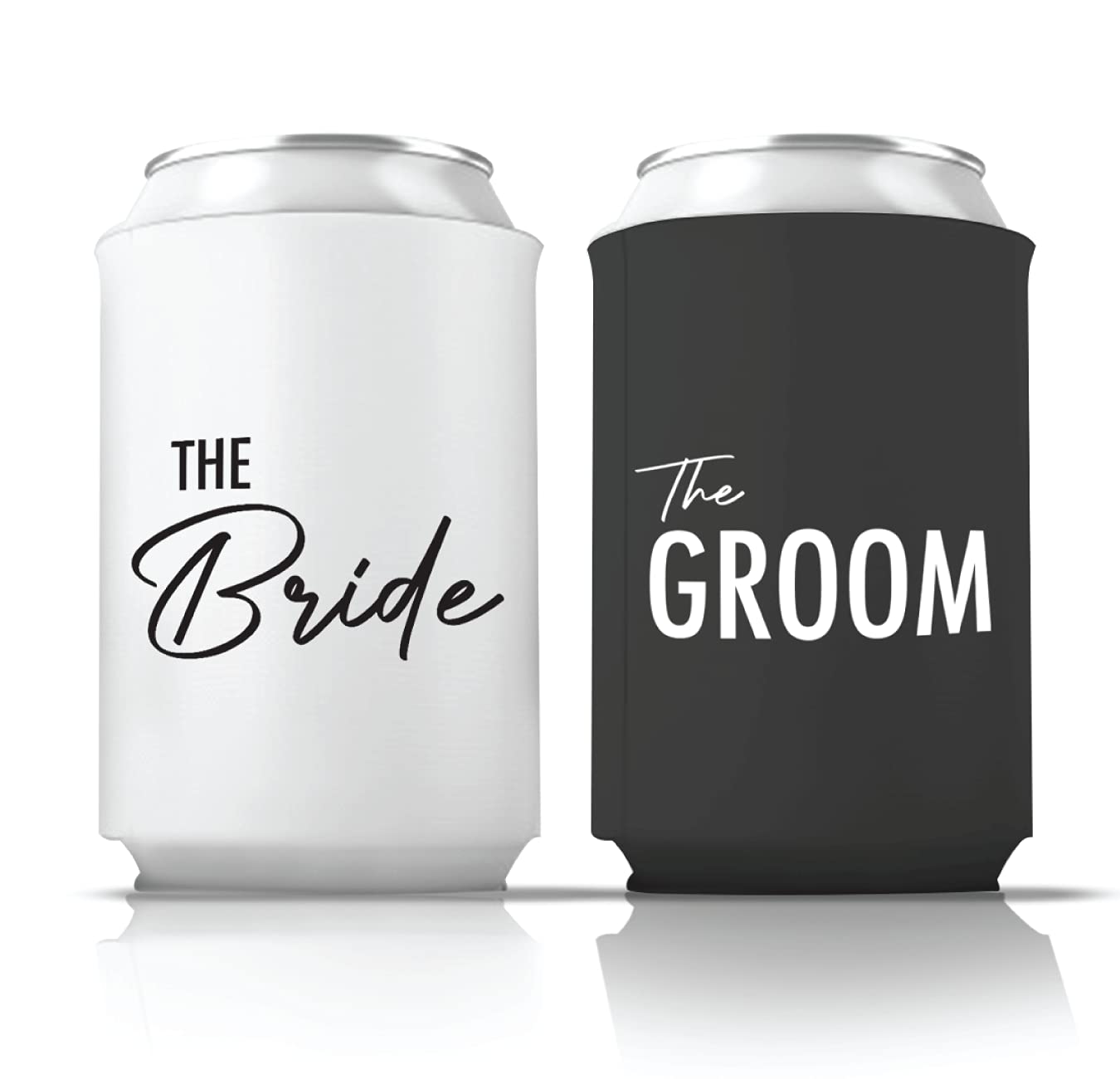 Bride and Groom Can Coolers Couples Collapsible Bottle and Can Sleeves Insulator Couples Can Cooler Set for Wedding, Engagement, Anniversary, Bridal Showers