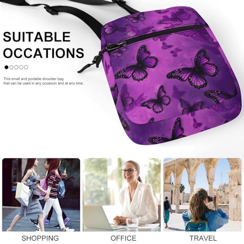 Personalized Small Crossbody Bag Water Resistant Messenger Bags Mini Purple Butterfly Printing SlingBag For Men Women 5