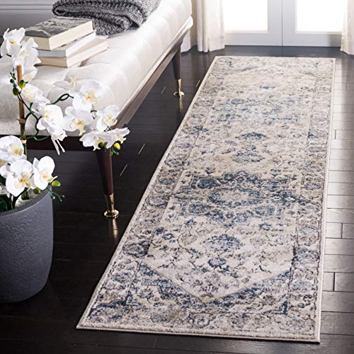 Martha Stewart Collection By Safavieh 2'2" X 8' Ivory/Blue Msr868A Jackson Non-Shedding Runner Rug #TOP8