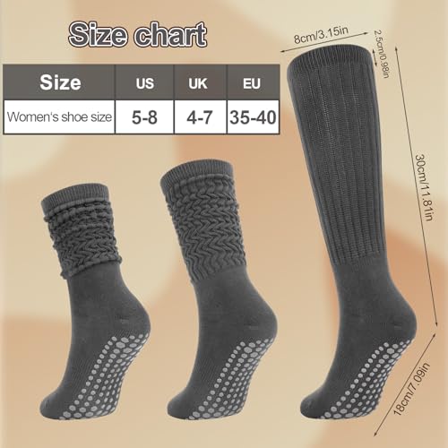 Image of Jspupifip 4 Pairs Women Slouch Pilates Socks with Grips, Non-Slip | 90.5% Cotton, Silicone Grip, Breathable, Yoga Scrunch Socks, Fits US 5-8, Barre, Hospital, Workout