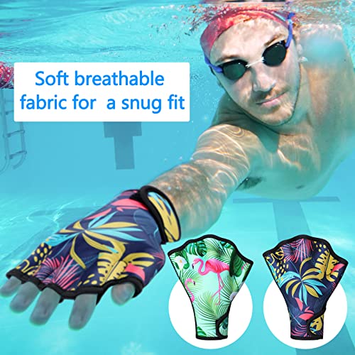 Honoson 2 Pair Swimming Gloves Aquatic Fitness Water Resistance Gloves Flamingo Monstera Neoprene Gloves For Men And Women Helping Upper Body Resistance #TOP3