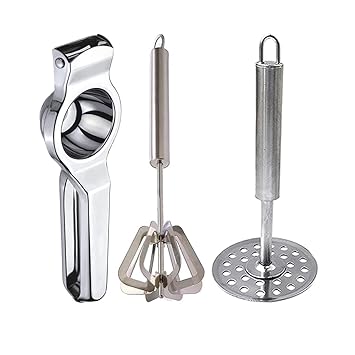 Oc9 Stainless Steel Lemon Squeezer/Hand Juicer & Mathani/Hand Blender & Potato Masher for Kitchen Tool Set