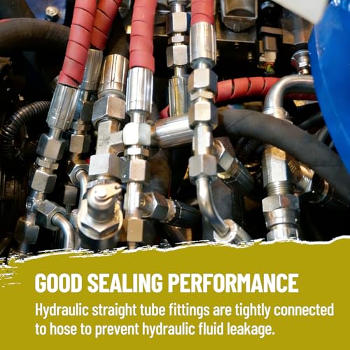 Image of 10 Pack Hydraulic Hose Adapter Fittings: 3 /8 inch JIC 37 Male x #4 SAE /ORB Male, Straight Tube Fitting Kits with Protection Cover - 6400-06-04