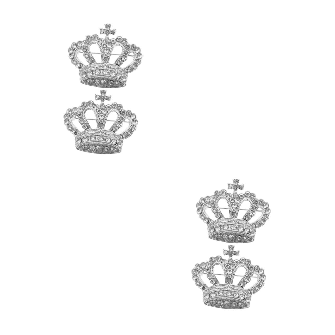 2sets Crown Zircon Rhinestone Pins Corsage Brooch Pin Silver Alloy 2pcs*2