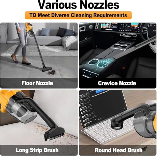 Image of Handheld Vacuum Cordless 20V with 2-Pack 4Ah Batteries and Charger, 5-in-1 Car Vacuum with 400W Powerful Motor by De-Walt Technology, for Home, Car, Pet Hair