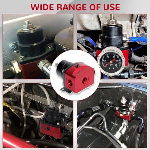 RVGIVE Fuel Pressure Regulator Kit with 0-100psi Gauge, AN6-6AN (EFI Bypass Return) Adjustable Fuel Line Hose Fitting Connectors Kit - Black & Red