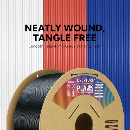 Image of OVERTURE PLA Filament 1.75mm, Neatly Wound 3D Printer Filament 2kg Spool (4.4lbs), Dimensional Accuracy + /- 0.02 mm, Fit Most FDM 3D Printers (Black 2KG-1 Pack)