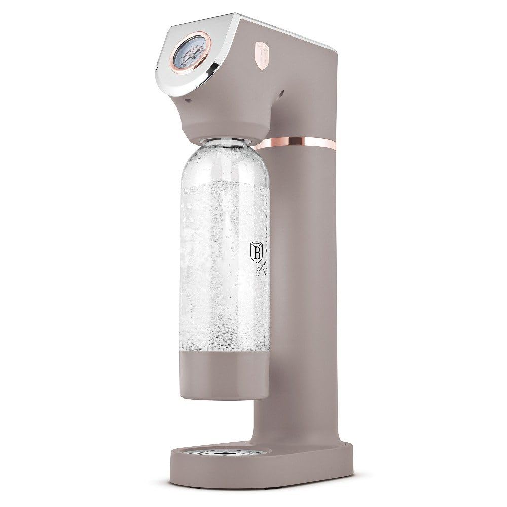 Berlinger Haus Wassersprudler Taupe Collection – Wassersprudler ohne Strom – Sodamaschine – Mit Barometer – Mit 2 Flaschen (1,0 L & 0,5 L) – CO2-Zylinder kompatibel – Küchengerät