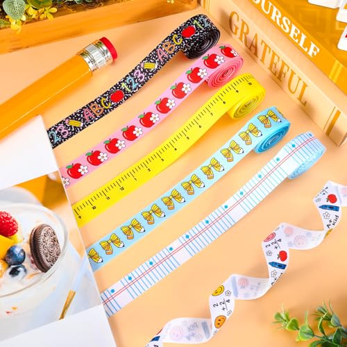 Image of Whaline 6 Rolls Back to School Grosgrain Ribbons 7 /8 inch 30 Yards Fabric Craft Ribbon Composition Notebook Ruler Pencil Bow Apples Ribbon for Wreath Bow Gift Wrap Party Decor
