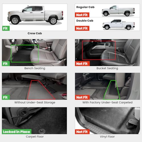 Image of LASFIT Floor Mats 2019-2026 for Chevy Silverado /GMC Sierra 1500, 2020-2026 2500HD 3500HD, Crew Cab /Bench Seat Only, Fit Without Rear Underseat Storage Box, All Weather TPE Custom Fit Floor Liners