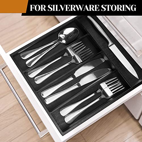 Ayiaren Best Wooden Cutlery Tray Kitchen Utensil Drawer Organizer Dividers Wood Silverware Drawer Organizer Black Bamboo Cutlery Drawer Insert Spoon Flatware Organizer Utensil Silverware Tray #TOP1