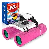 Binoculars for Kids, Compact Kid Binoculars with Strap for 4-12 Years Boys Girls Children, High-Resolution 8x22 Real Optics Mini Telescopes Toys for Bird Watching Camping Travel Learning - Pink